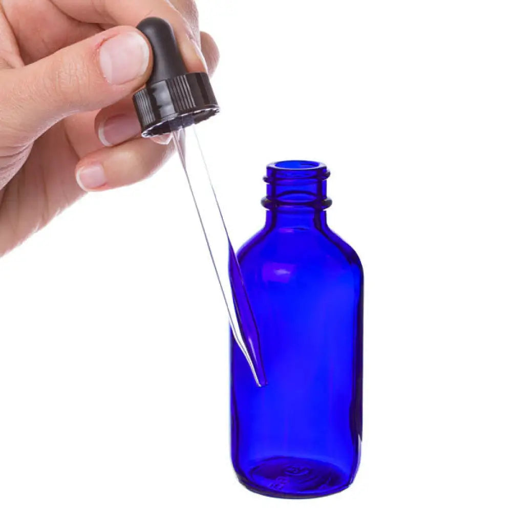 2 oz. Blue Glass Bottle with Dropper Cap