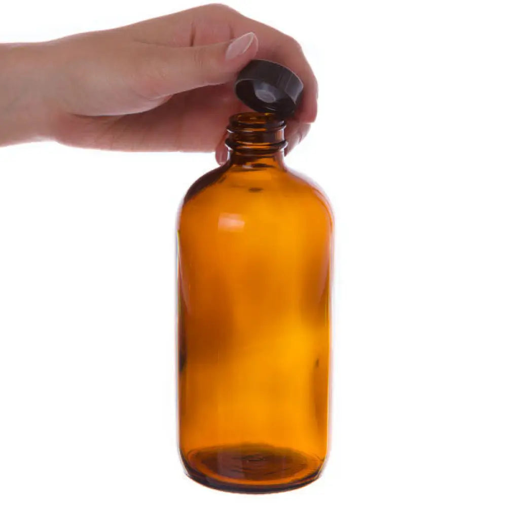 16 Oz. Amber Glass Bottle With Black Cap