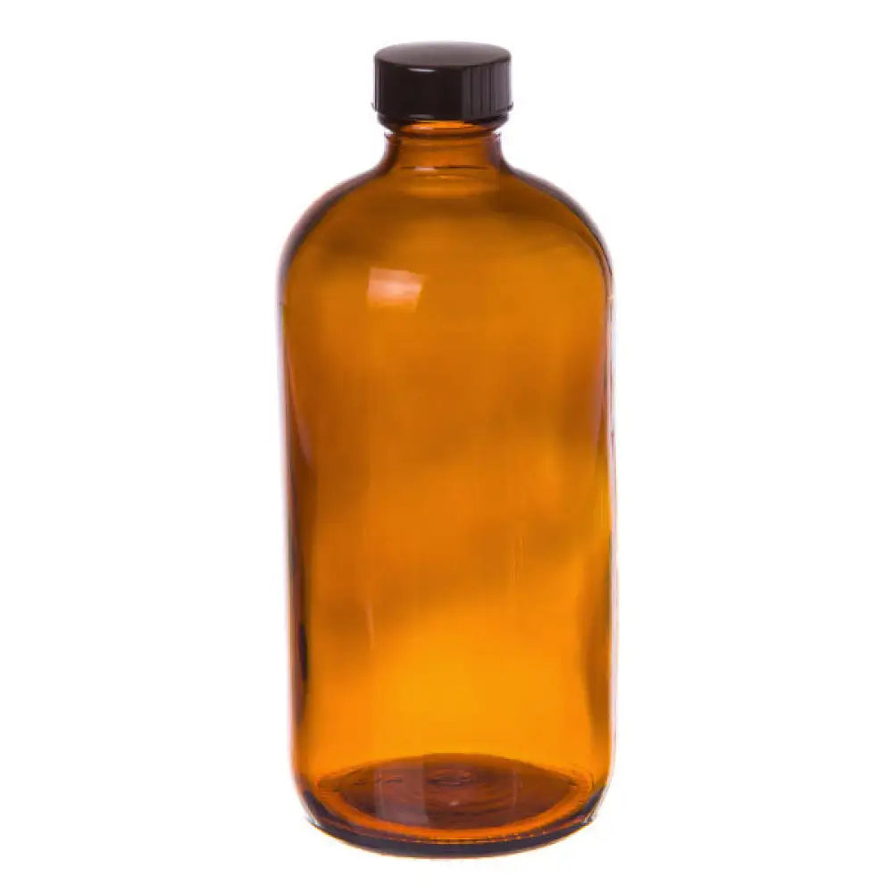 16 oz. Amber Glass Bottle with Black Cap