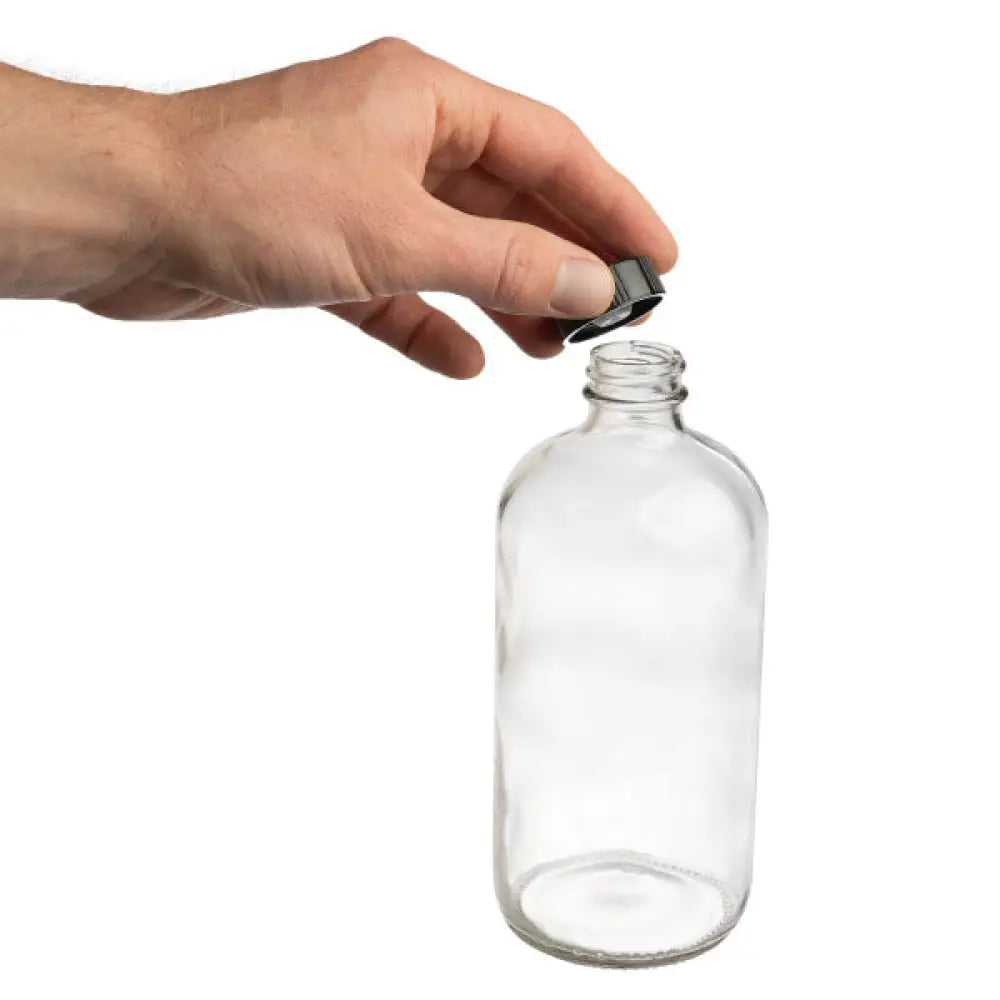 16 oz. Clear Glass Bottle with Black Cap