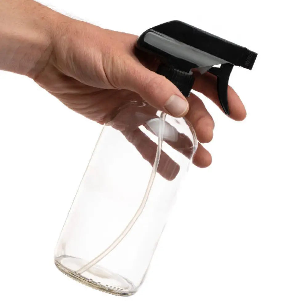 16 Oz. Clear Glass Bottle With Black Trigger Sprayer