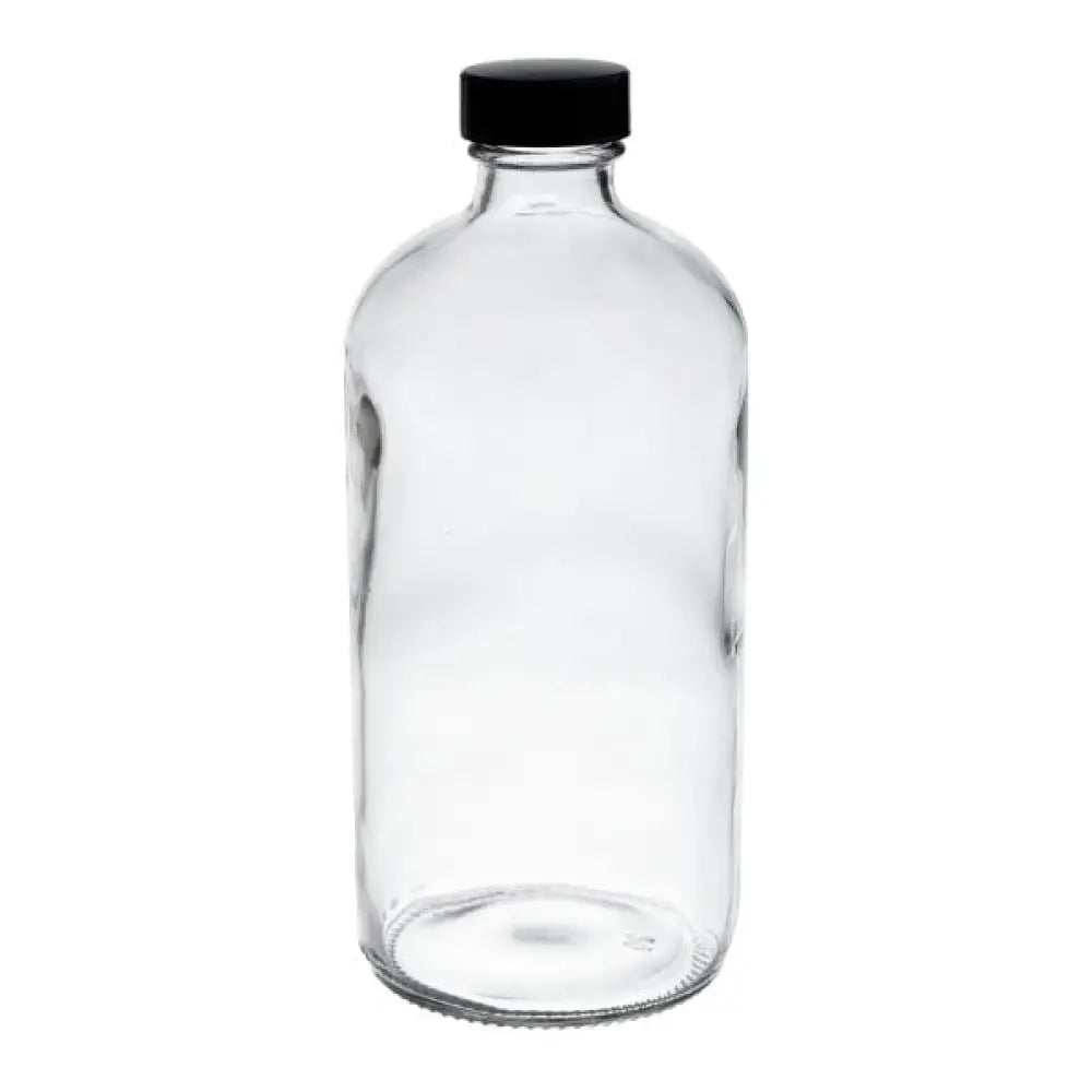 16 oz. Clear Glass Bottle with Black Cap