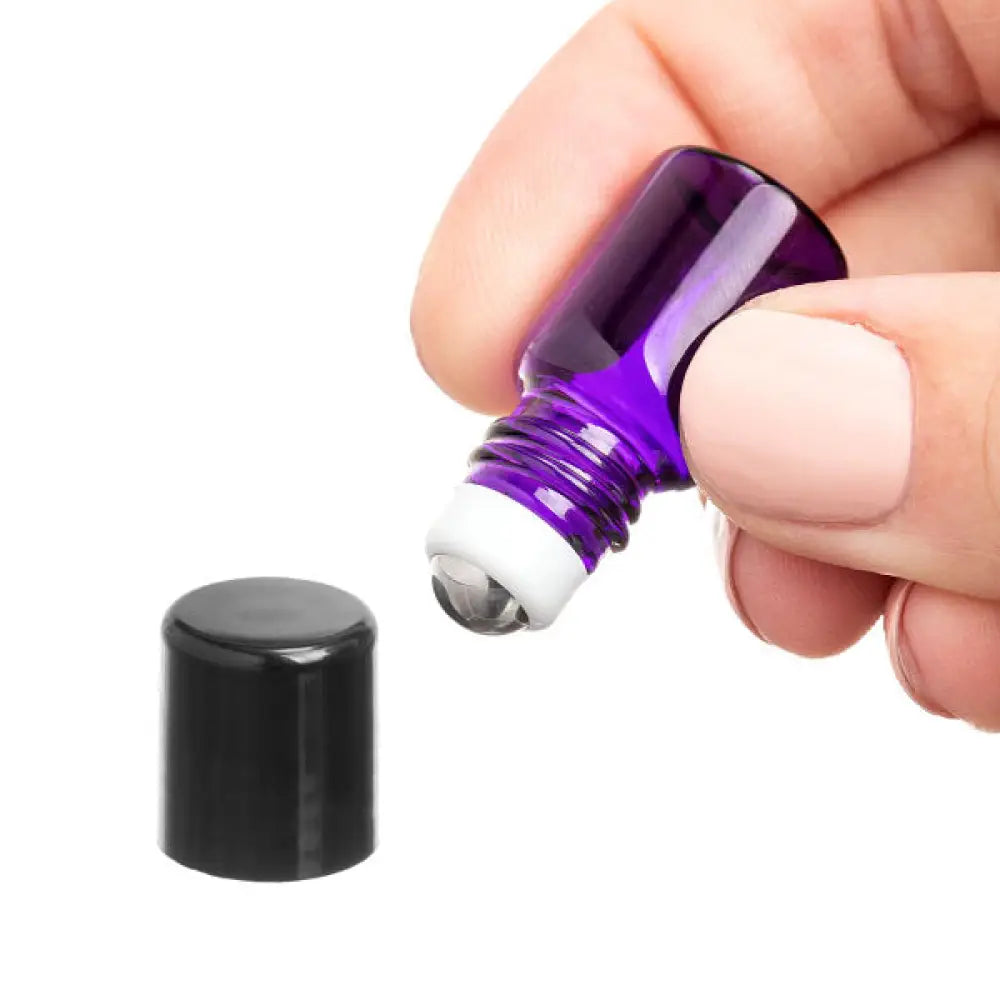 2 ml Purple Glass Vials with Metal Roll-ons and Black Caps (Pack of 12)