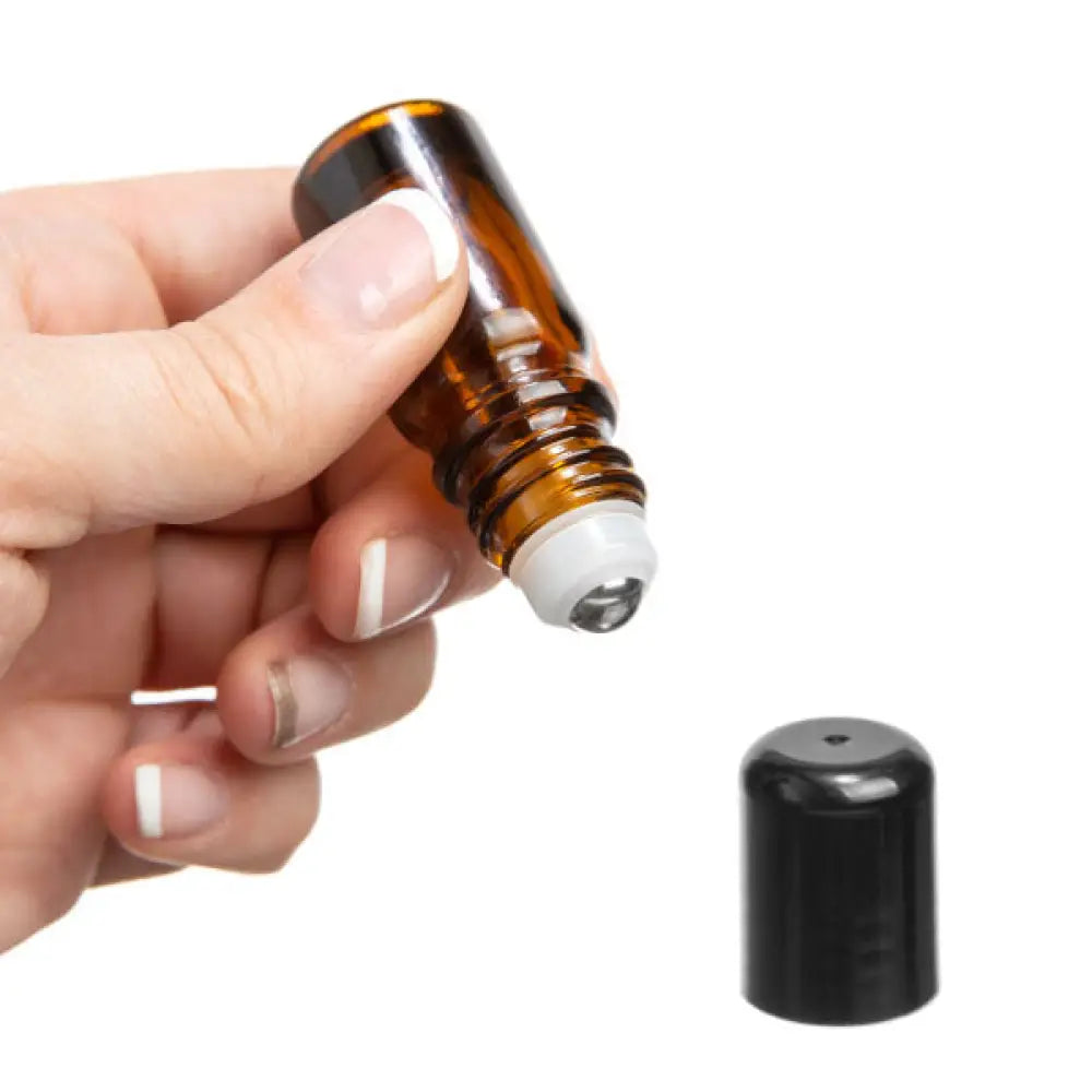 5 ml Amber Glass Vials with SpringLock Stainless Steel Roll-ons and Black Caps (Pack of 6)