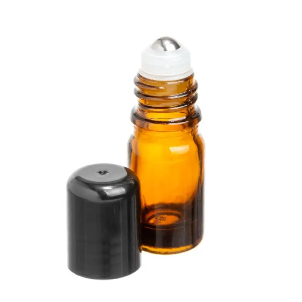 5 ml Amber Glass Vials with SpringLock Stainless Steel Roll-ons and Black Caps (Pack of 6)