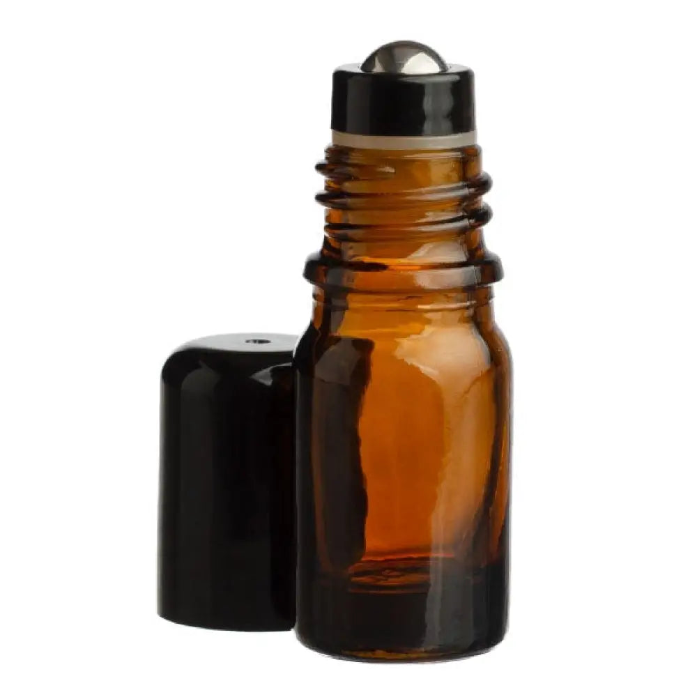 5 ml Amber Glass Vials with Stainless Steel Roll-ons and Black Caps (Pack of 6)