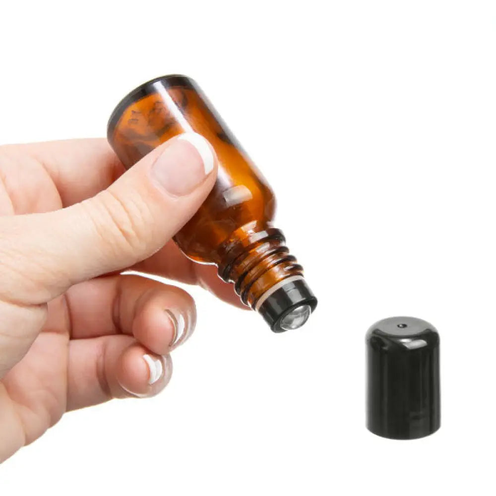15 ml Amber Glass Vials with Stainless Steel Rollers and Black Caps (Pack of 6)