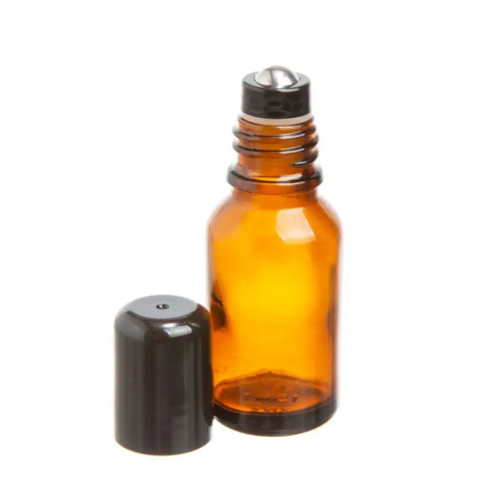 15 ml Amber Glass Vials with Stainless Steel Rollers and Black Caps (Pack of 6)