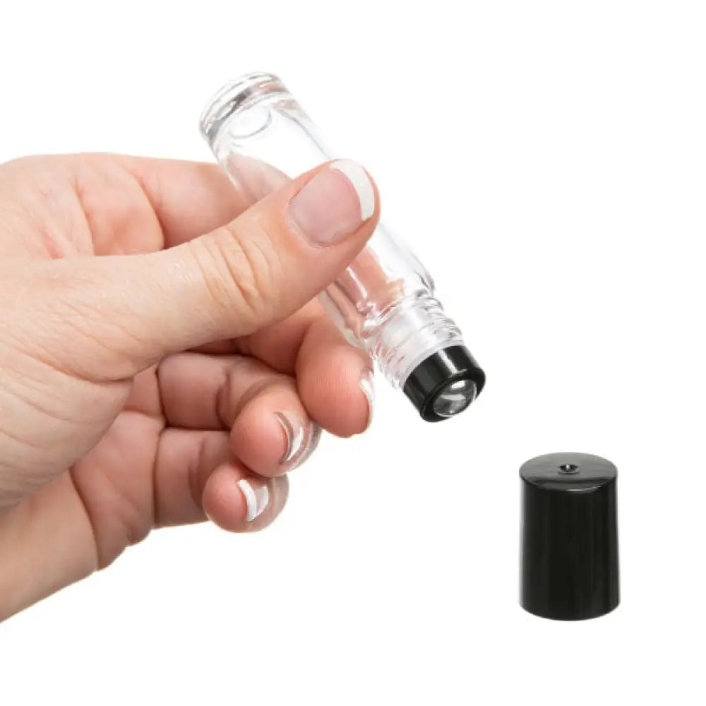 1/3 oz. Clear Glass Bottles with Metal Roll-ons and Assorted Bright Caps (Pack of 6)