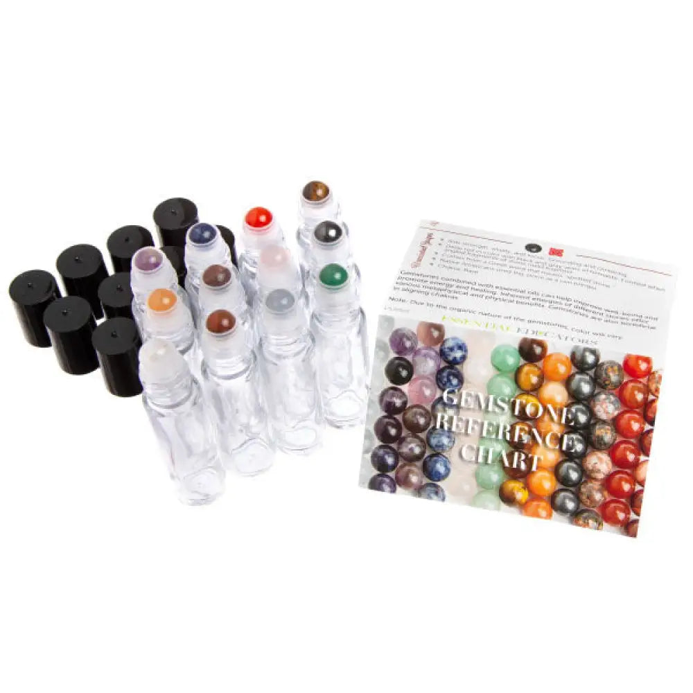 1/3 oz. Clear Glass Vials with Gemstone Rollers and Black Caps (Pack of 12)