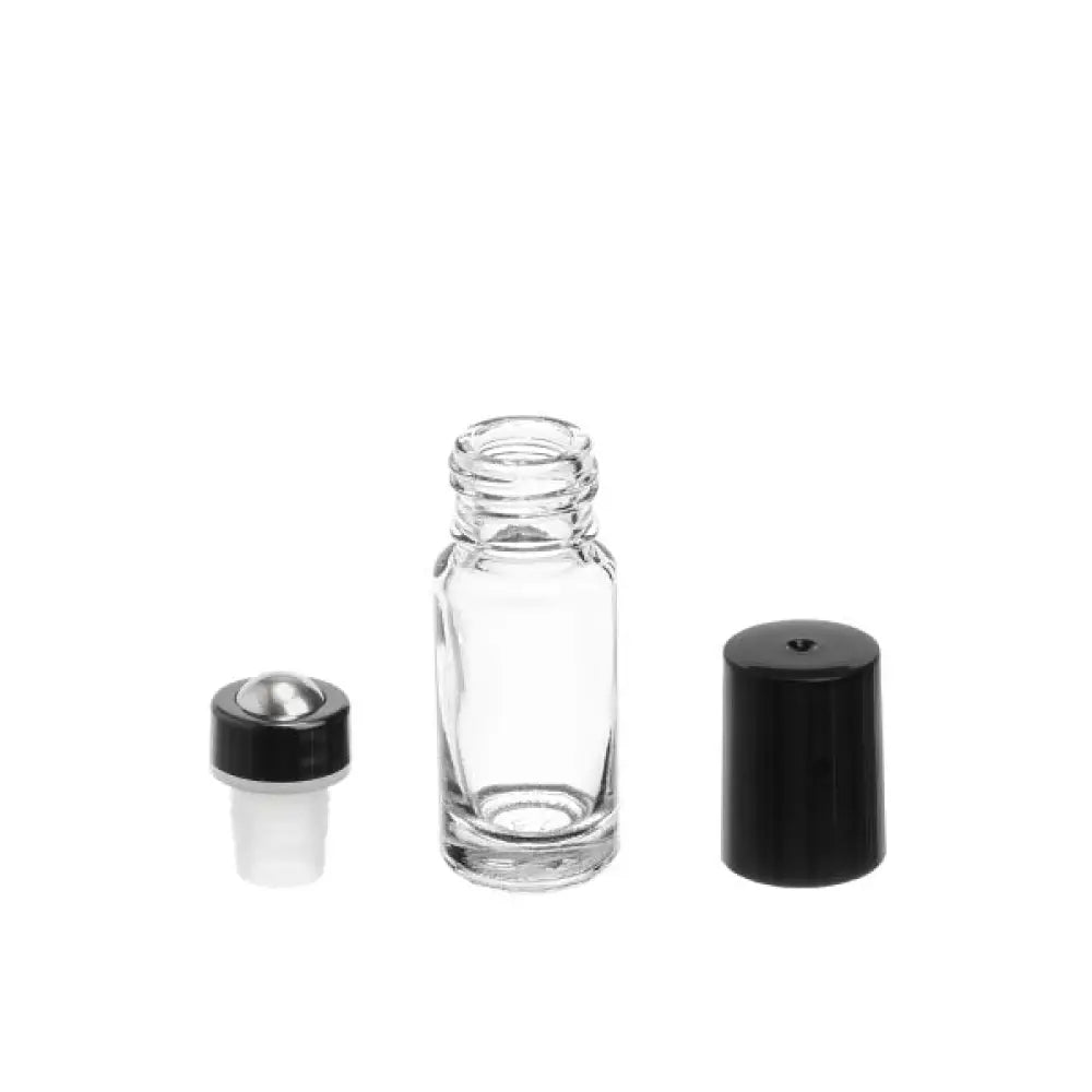 1/6 oz. Clear Glass Vials with Metal Roll-ons and Black Caps (Pack of 6)