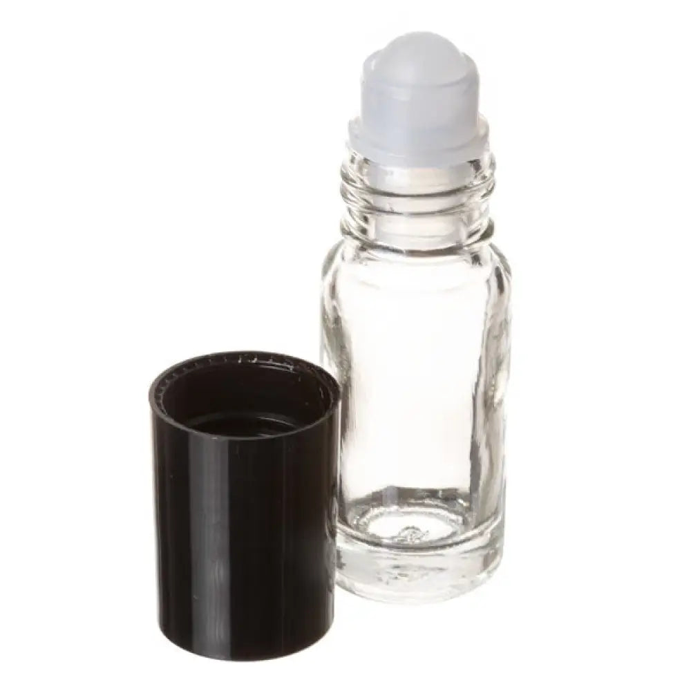 1/6 oz. Clear Glass Roll-On Vials with Black Caps (Pack of 6)