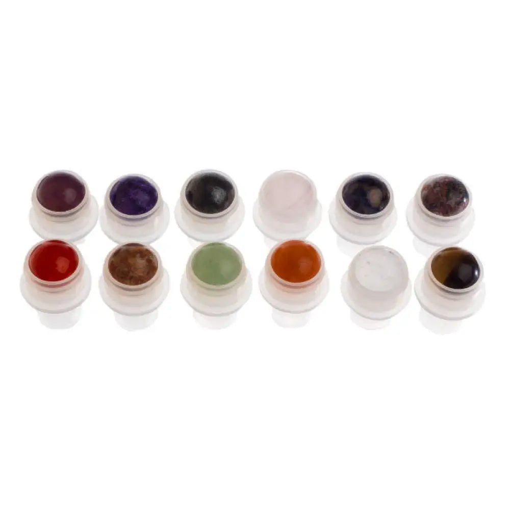 1/3 Oz. Clear Glass Vials With Gemstone Rollers And Black Caps (Pack Of 12)