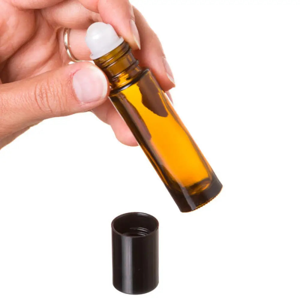1/3 Oz. Amber Glass Roll-On Vials With Black Caps (Pack Of 6)