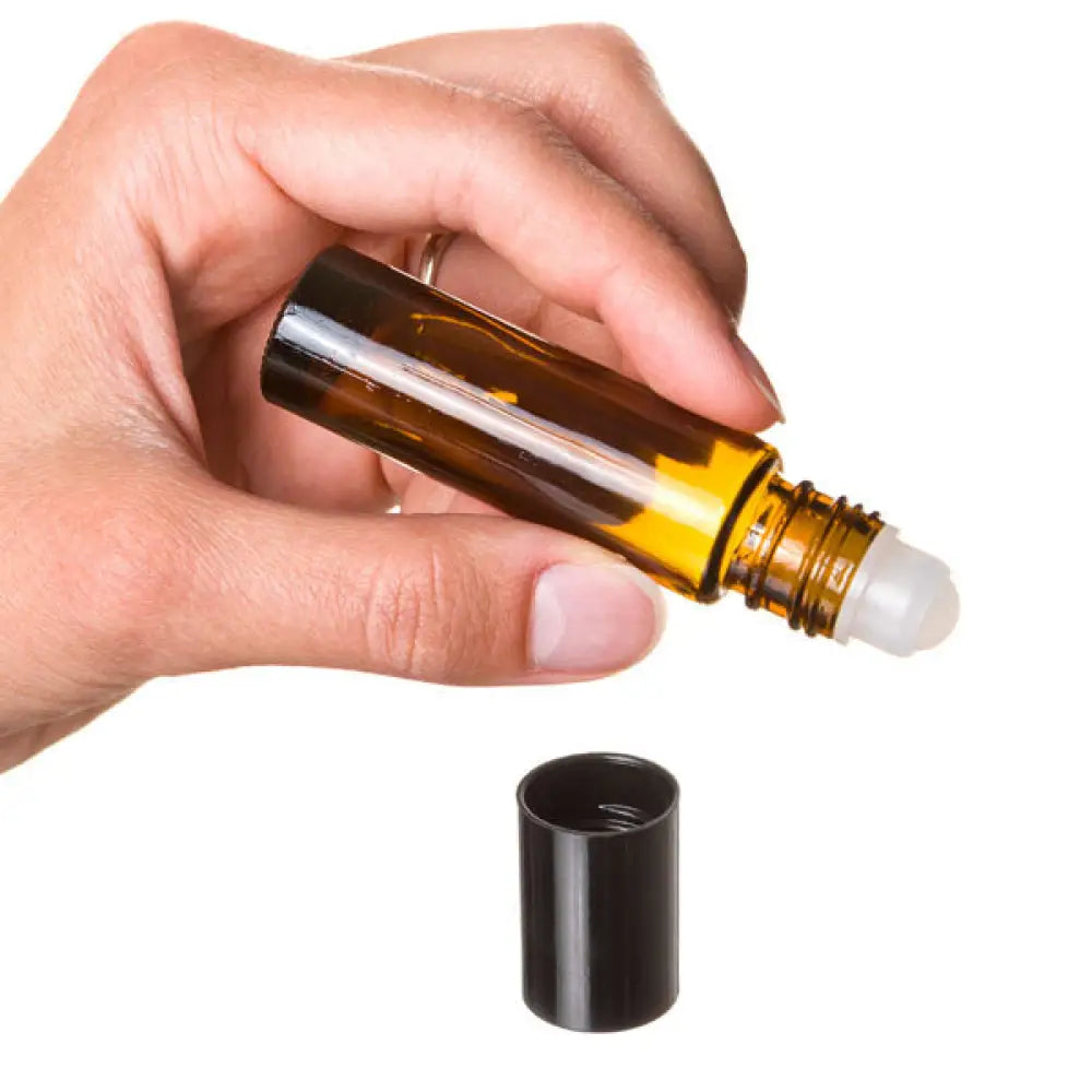 1/3 Oz. Amber Glass Roll-On Vials With Black Caps (Pack Of 6)