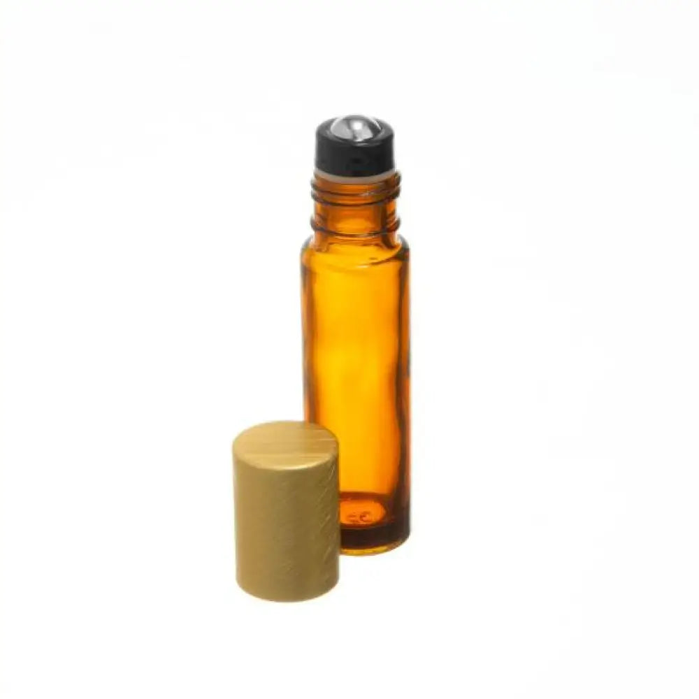 1/3 oz. Amber Glass Bottles with Metal Roll-ons and Matte Gold Caps (Pack of 6)