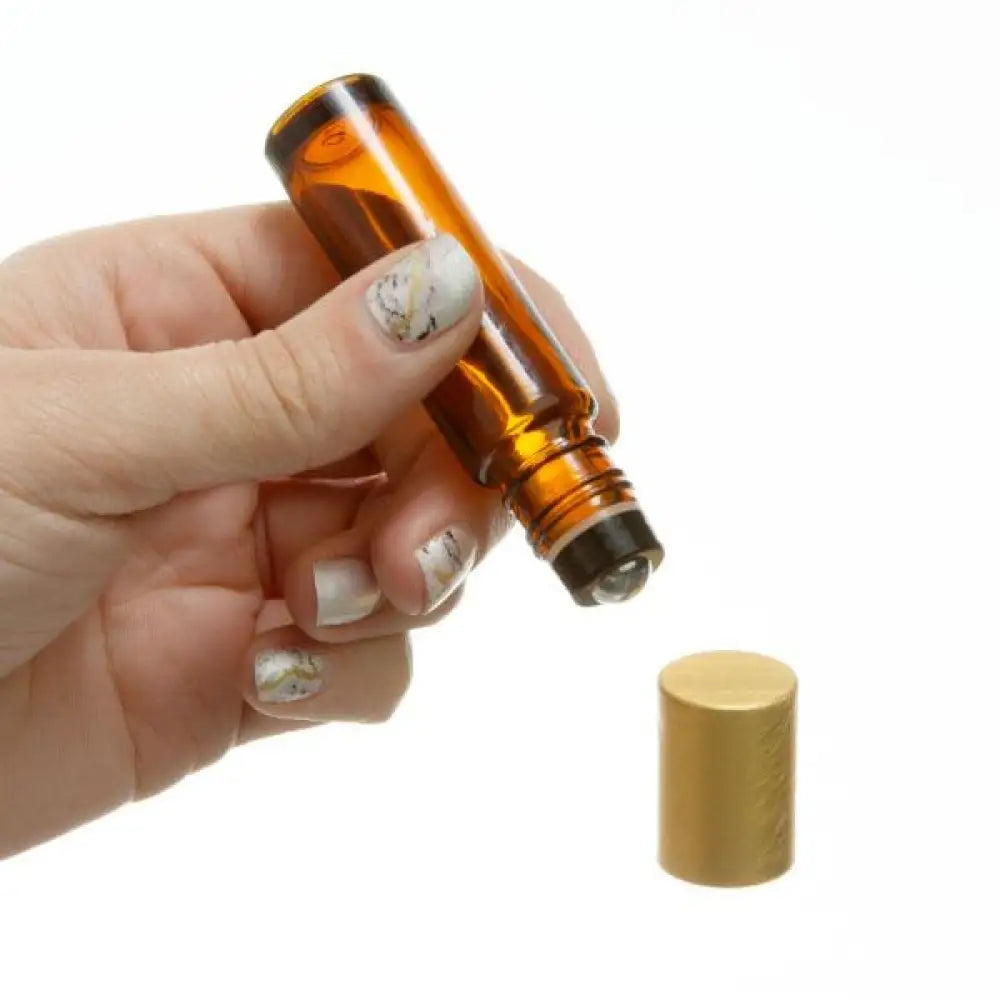 1/3 oz. Amber Glass Bottles with Metal Roll-ons and Matte Gold Caps (Pack of 6)