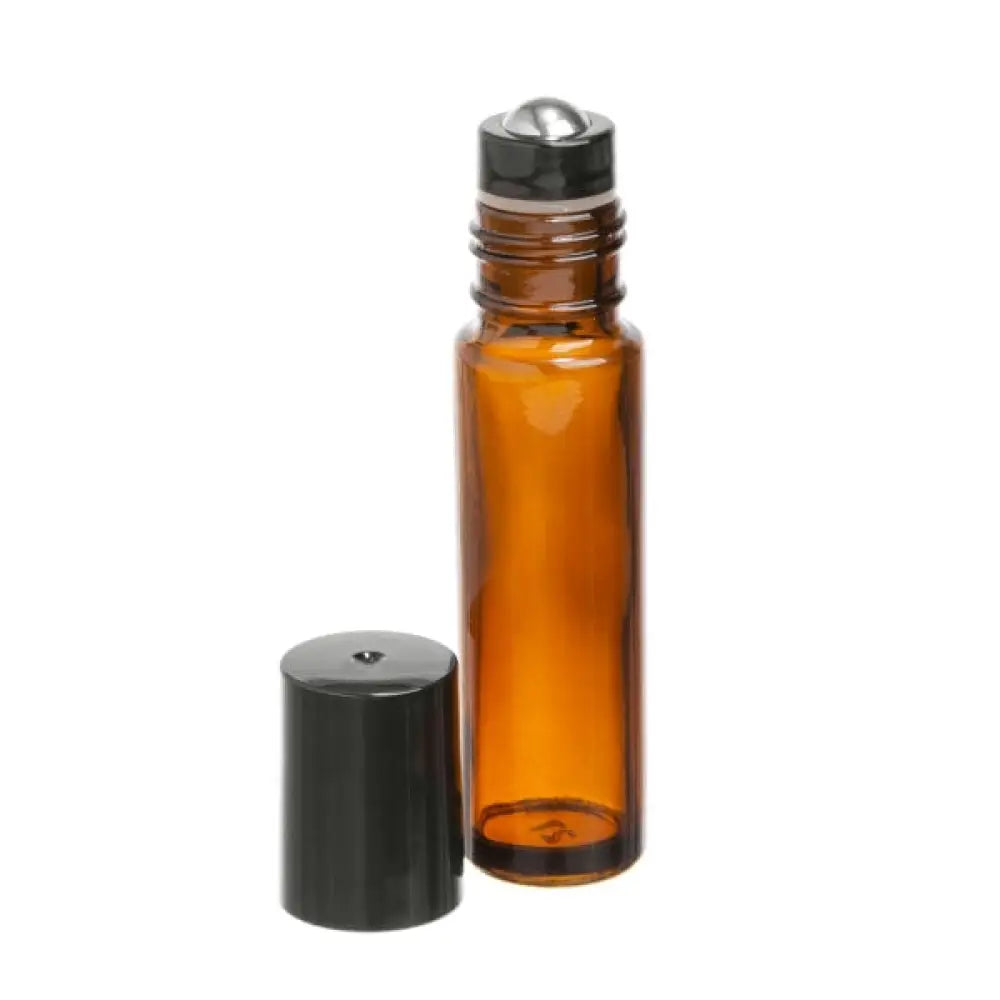 1/3 oz. Amber Glass Bottles with Metal Roll-ons and Black Caps (Pack of 6)