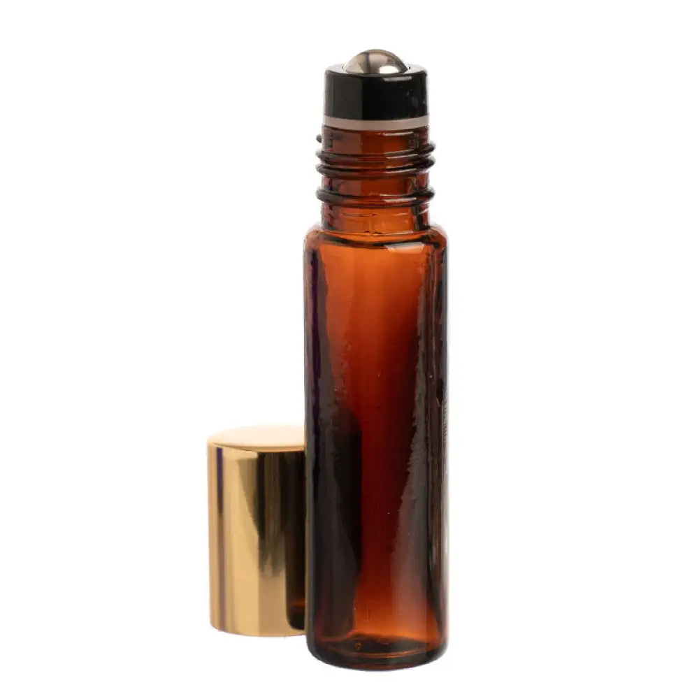 1/3 oz. Amber Glass Bottles with Metal Roll-ons and Shiny Gold Caps (Pack of 6)