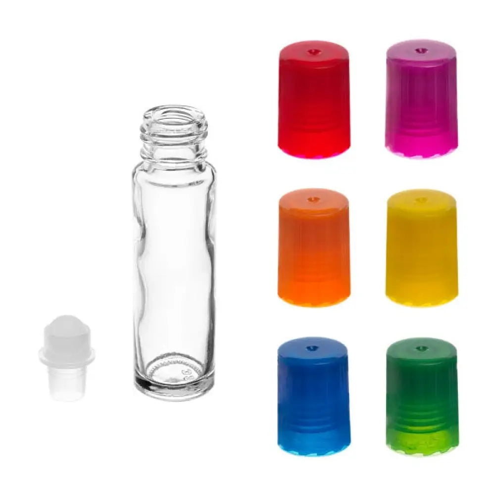 1/3 oz. Clear Glass Roll-on Vials with Assorted Bright Caps (Pack of 6)