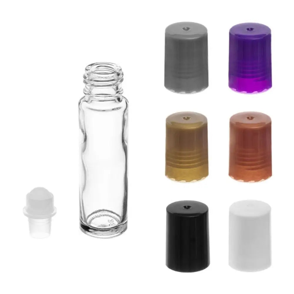 1/3 oz. Clear Glass Roll-on Vials with Assorted Neutral Caps (Pack of 6)
