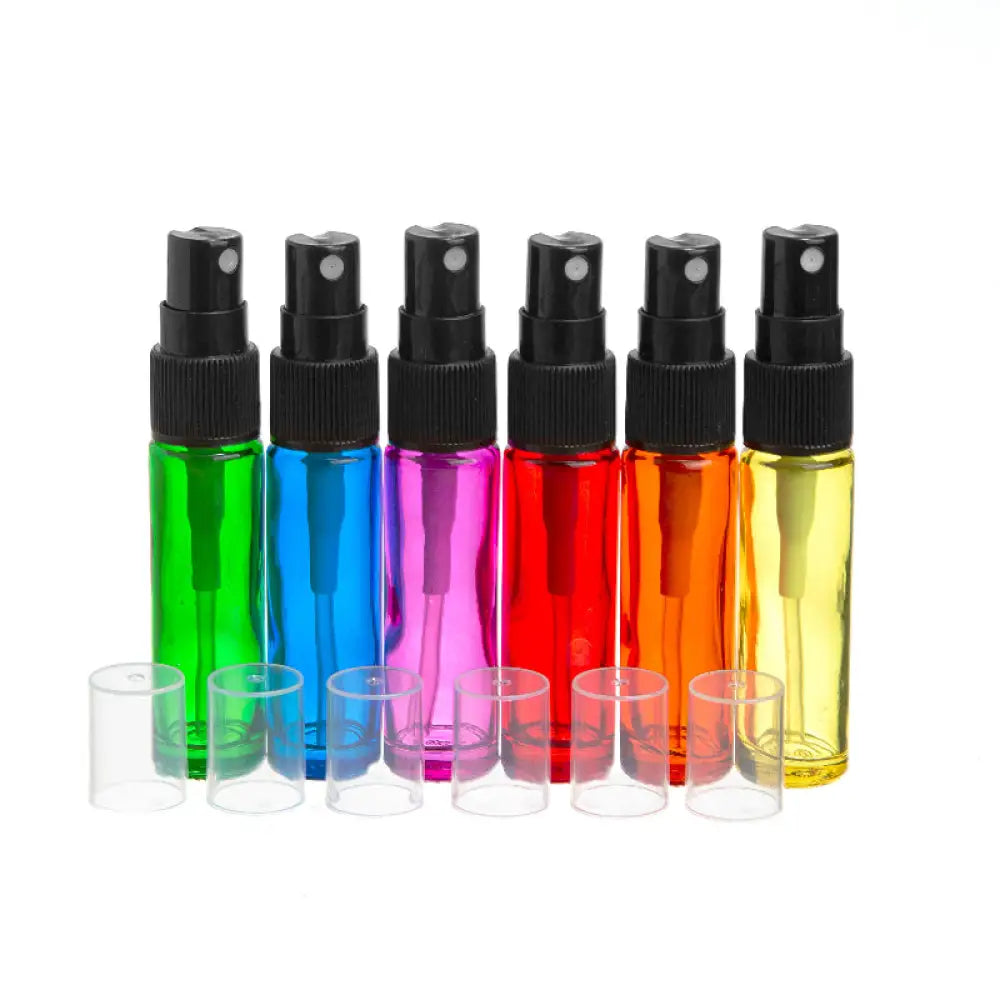 10 ml Rainbow-colored Glass Vials with Black Misting Spray Tops (Pack of 6)