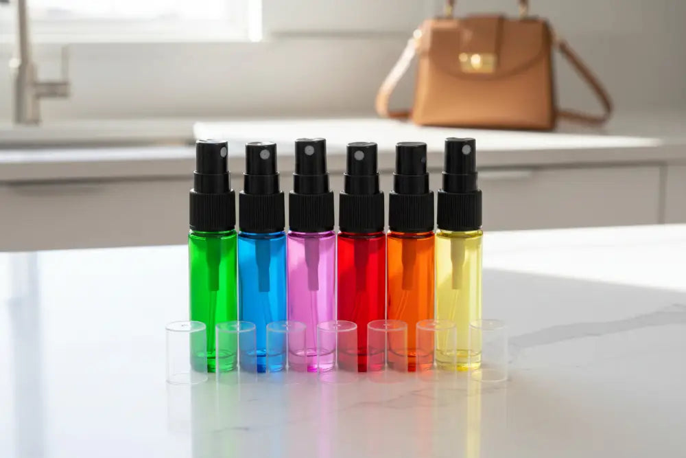 10 ml Rainbow-colored Glass Vials with Black Misting Spray Tops (Pack of 6)