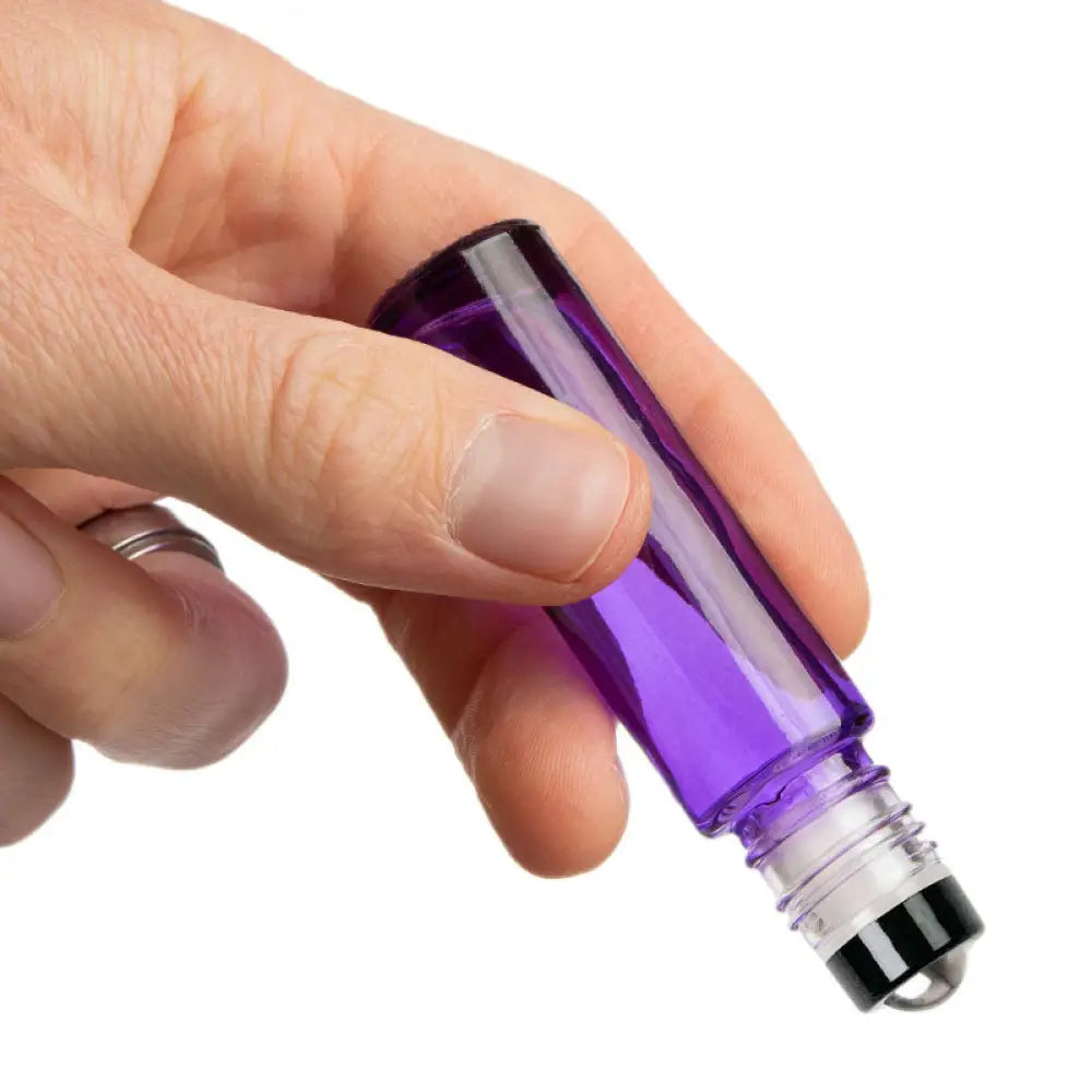 1/3 oz. Purple Glass Bottles with Metal Roll-ons and Black Caps (Pack of 6)