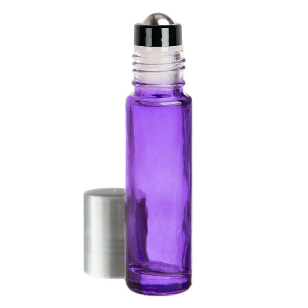 1/3 oz. Purple Glass Bottles with Metal Roll-ons and Silver Caps (Pack of 6)
