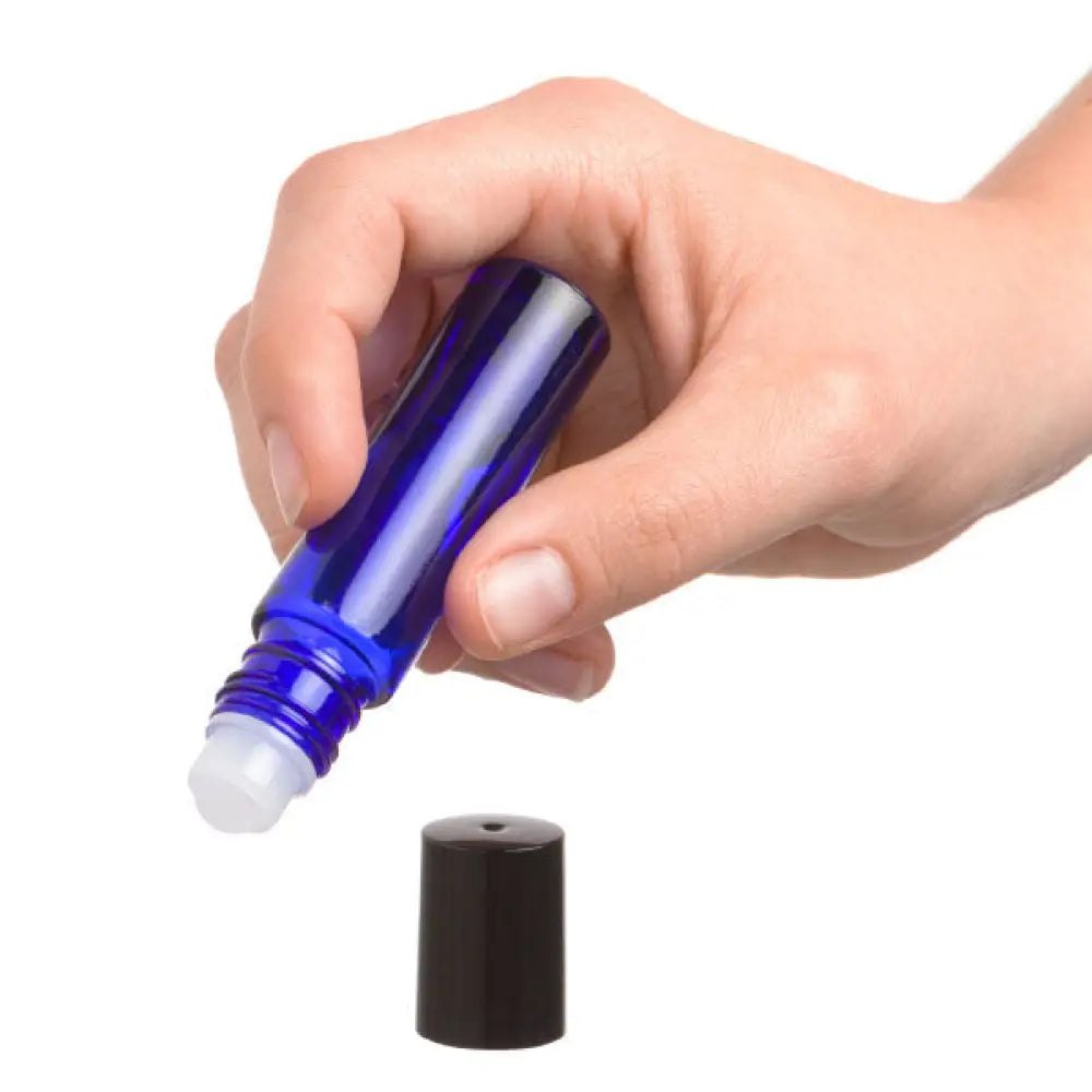 1/3 oz. Blue Glass Roll-on Vials with Black Caps (Pack of 6)