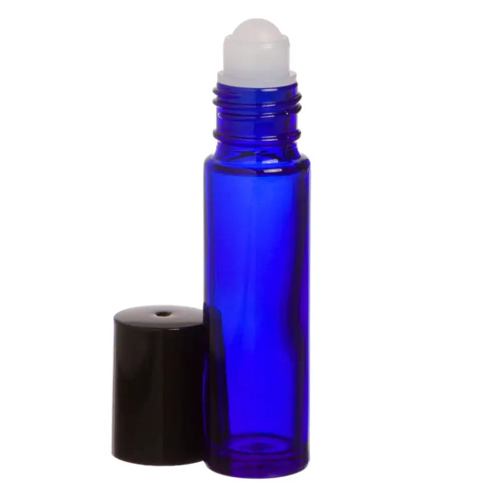 1/3 oz. Blue Glass Roll-on Vials with Black Caps (Pack of 6)