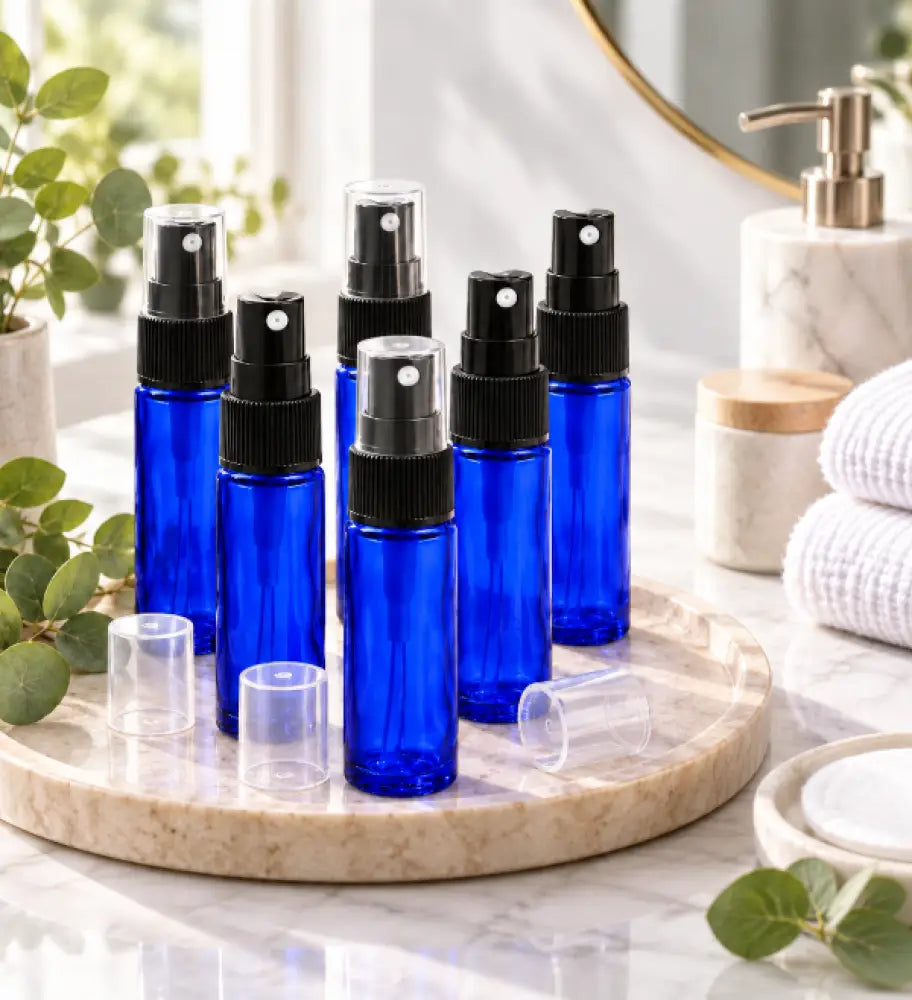 10 ml Blue Glass Vials with Misting Spray Tops (Pack of 6)
