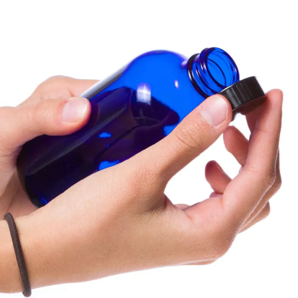 8 oz. Blue Glass Bottle with Black Cap