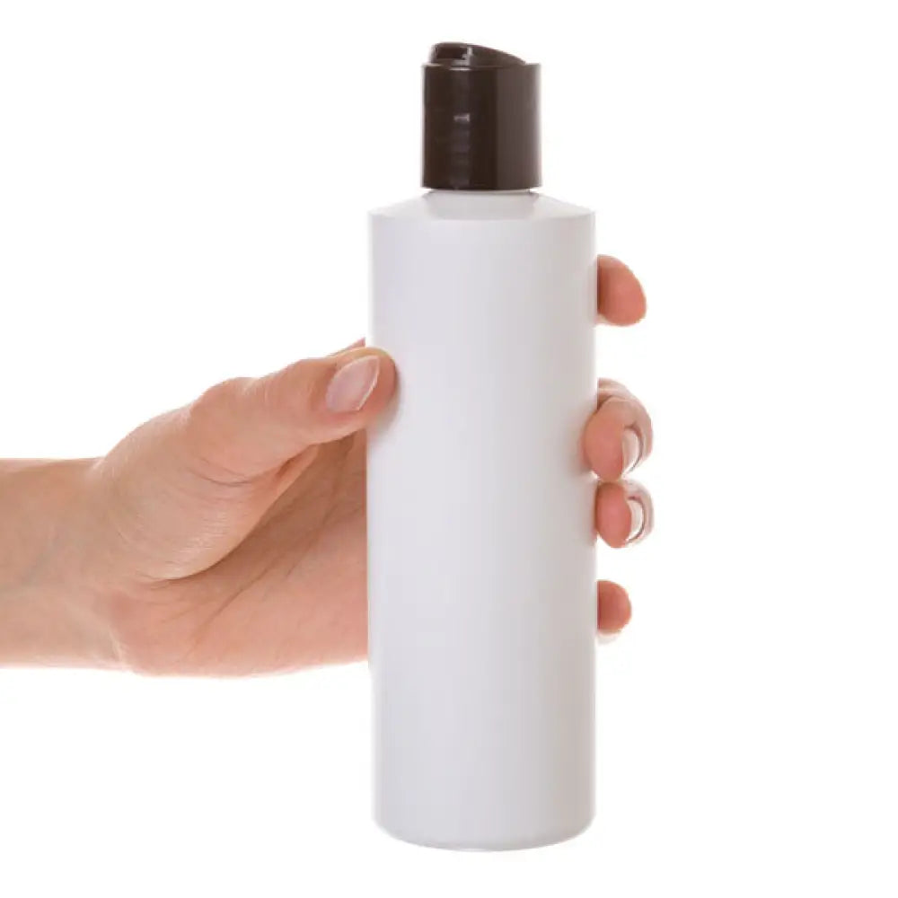 8 oz. White Plastic Bottle with Black Disc-top Cap