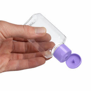 2 oz. Clear Octagon Plastic Bottle with Purple Flip-Top Cap