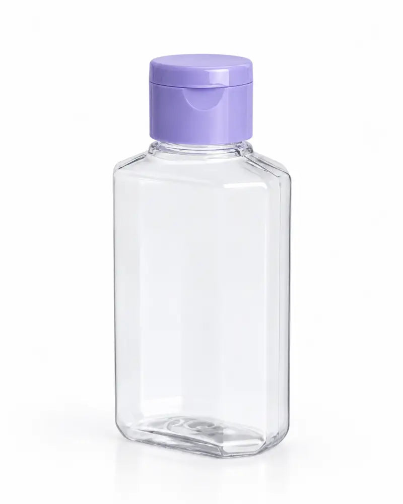 2 oz. Clear Octagon Plastic Bottle with Purple Flip-Top Cap