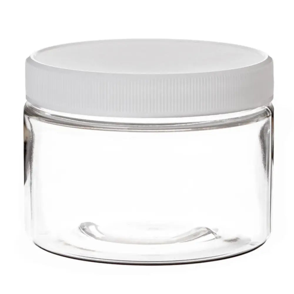 9242K - 12 oz. Clear PET Plastic Jar with White, Ribbed Lid
