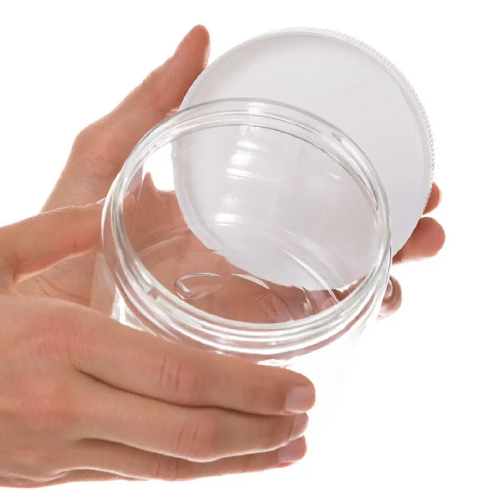 16 Oz. Clear Pet Plastic Jar With White Ribbed Lid