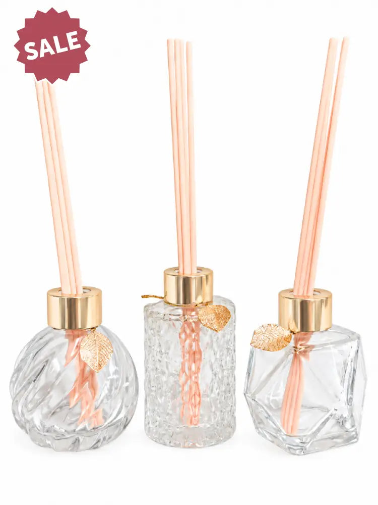 Elegant Essential Oil Glass Reed Diffuser Set with Recipes – (Set of 3 Assorted Styles)