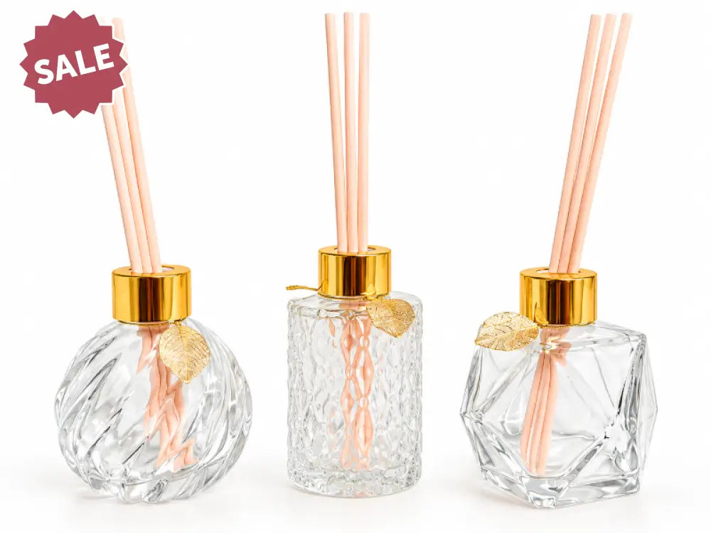 Elegant Essential Oil Glass Reed Diffuser Set with Recipes – (Set of 3 Assorted Styles)