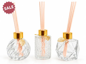 Elegant Essential Oil Glass Reed Diffuser Set with Recipes – (Set of 3 Assorted Styles)