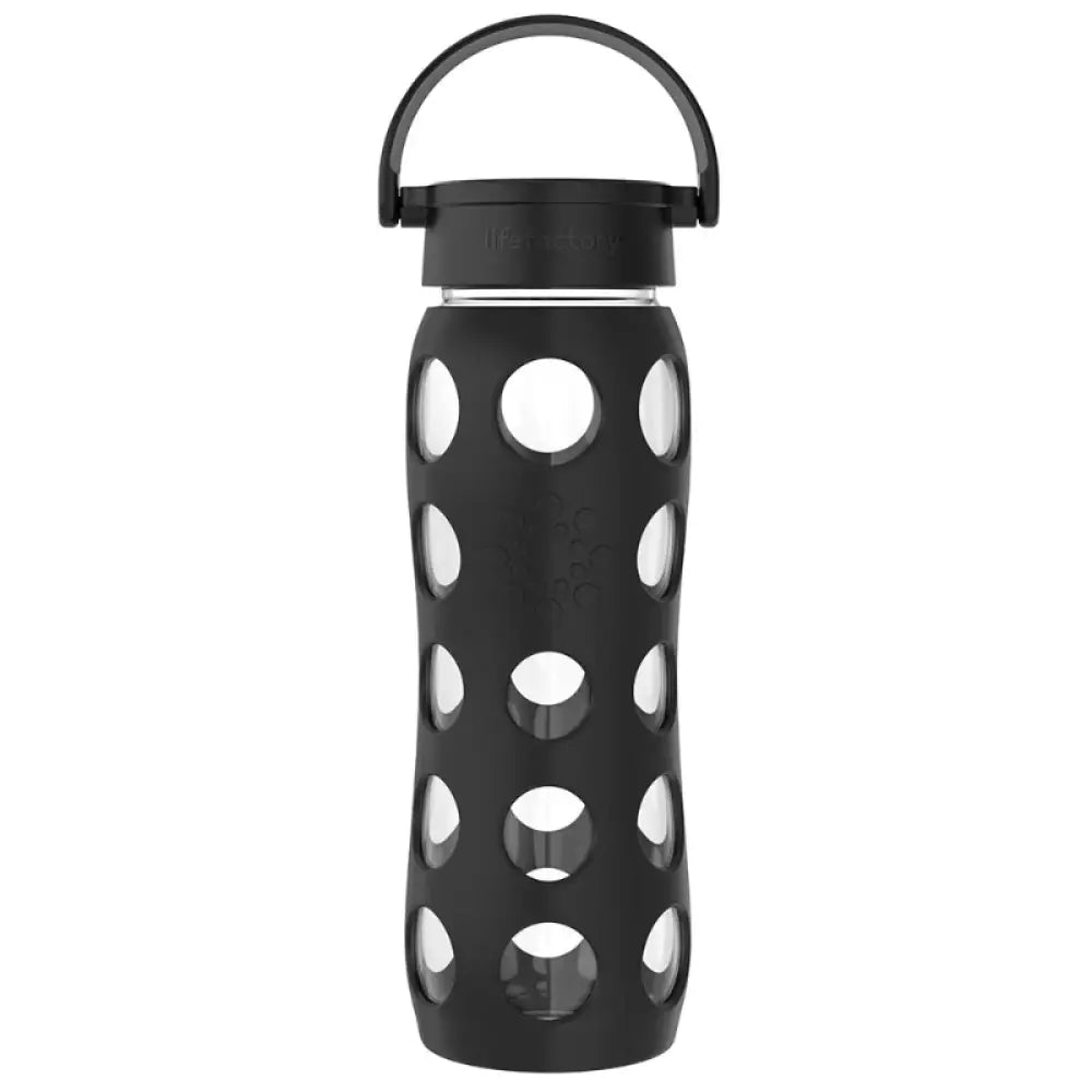 Glass Water Bottle with Plastic Flip Cap and Silicone Sleeve (22 oz.) Black