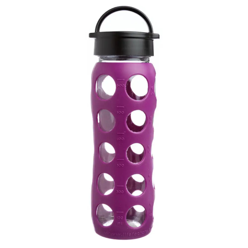 Glass Water Bottle With Plastic Flip Cap And Silicone Sleeve (22 Oz.) Plum