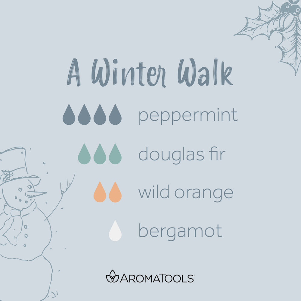 "A Winter Walk" Diffuser Blend. Features peppermint, Douglas fir, wild orange and bergamot essential oils.