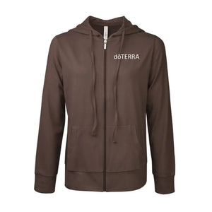 Women’s Embroidered doTERRA Logo Thin Zip-Up Hoodie Brown / Small (S)