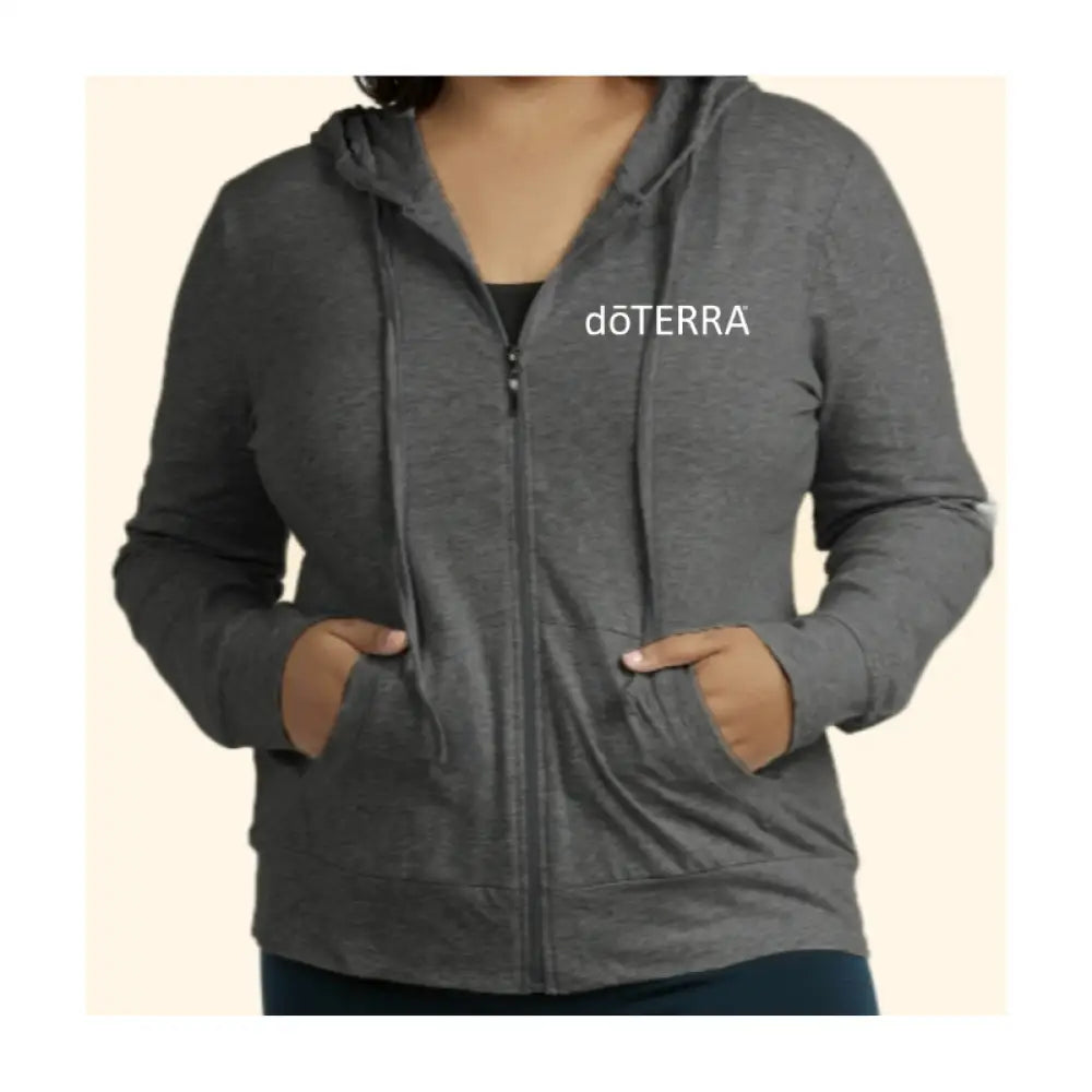 Women’s Embroidered doTERRA Logo Thin Zip-Up Hoodie Charcoal Gray / Small (S)