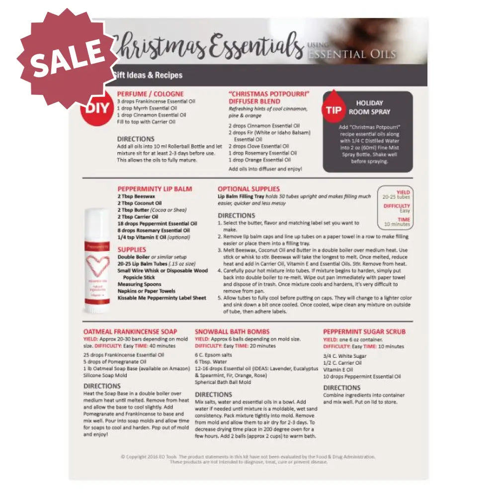 1740Recipes - Christmas Essentials Using Essential Oils: Holiday Gift Ideas & Recipes (25 Sheets)