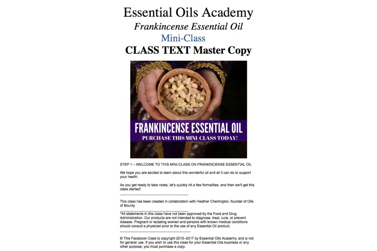 Frankincense Essential Oil Academy Digital Online Class