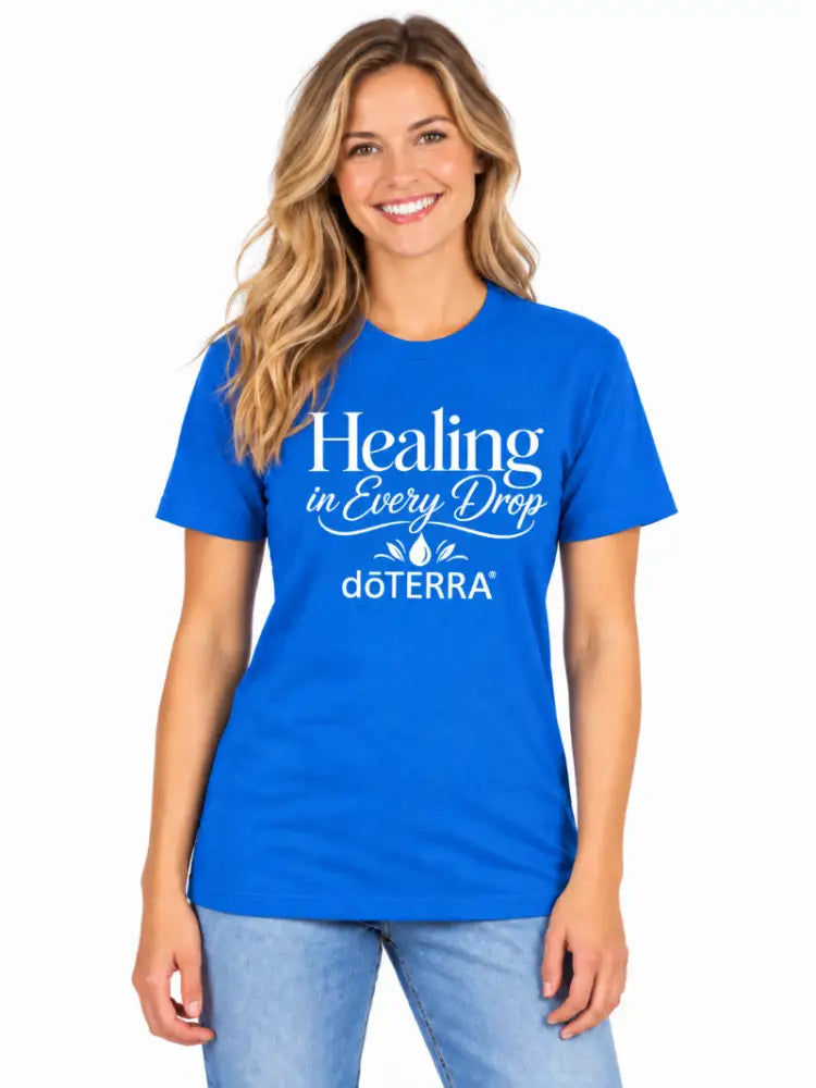 Unisex ’Healing in Every Drop doTERRA®’ Logo Short-Sleeve T-Shirt - Heather Cool Blue / Small (S)