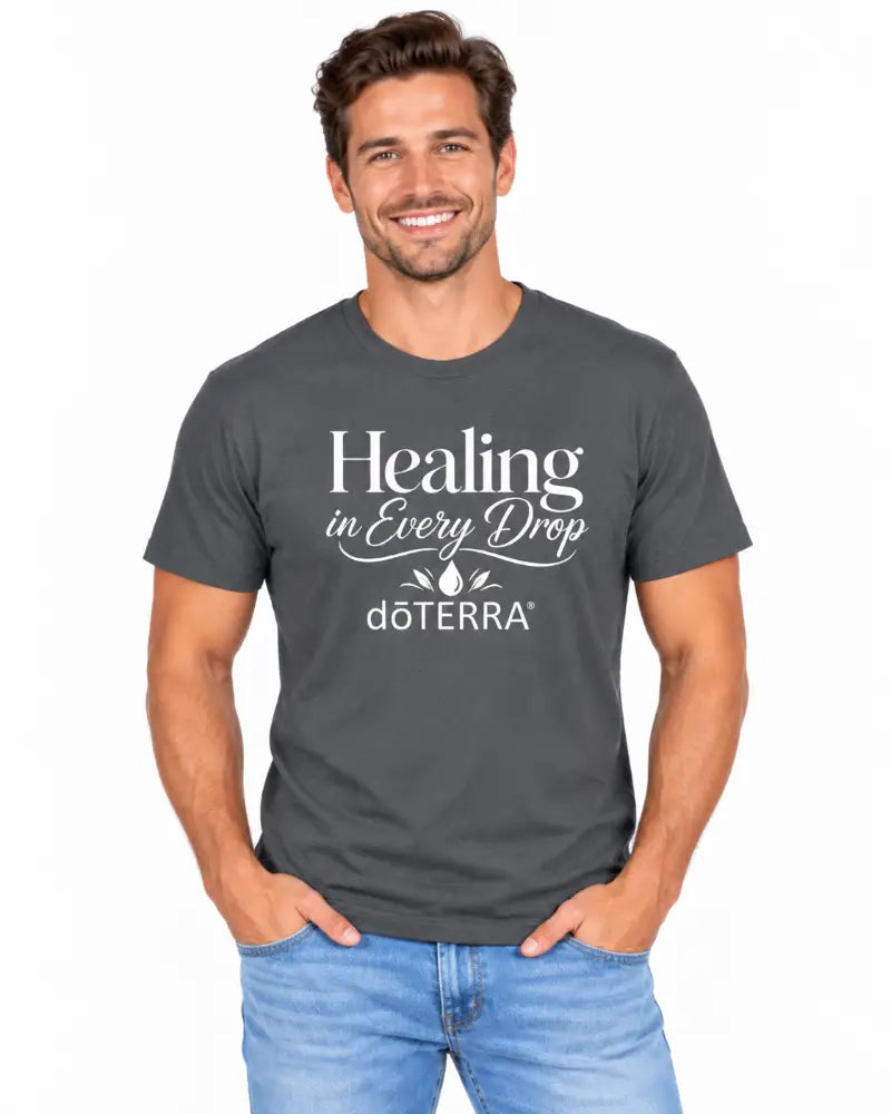 Unisex ’Healing in Every Drop doTERRA®’ Logo Short-Sleeve T-Shirt - Heather Heavy Metal / Small (S)